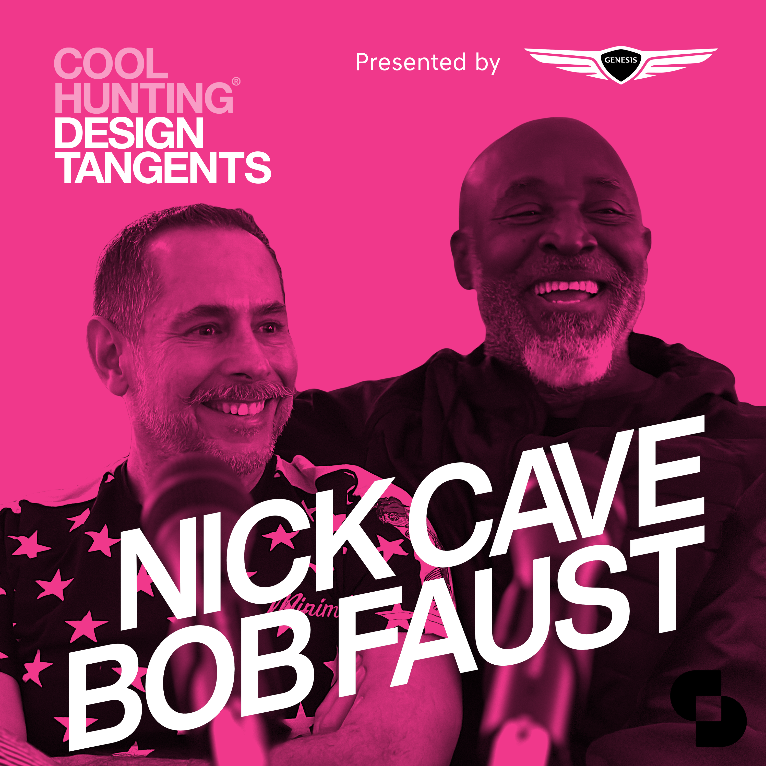 Design Tangents podcast artwork with pictures of Nick Cave and Bob Faust on the cover